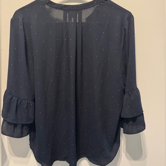 Ann Taylor Sheer Navy Blouse with Ruffled Sleeves Large Petite - Picture 4 of 4